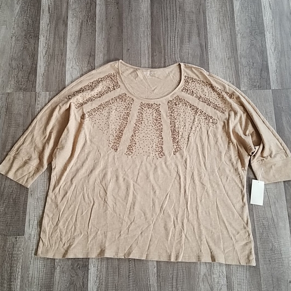 Coldwater Creek Falling Stars Brown Fall Top 2X - Picture 2 of 6